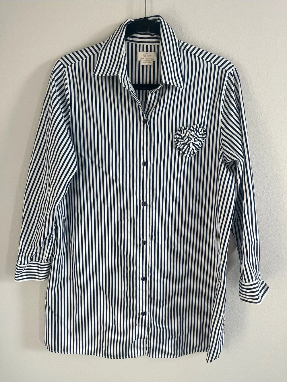 Kate Spade Dream a Little Dream Navy Stripe Pajama Top Medium Heart Detail